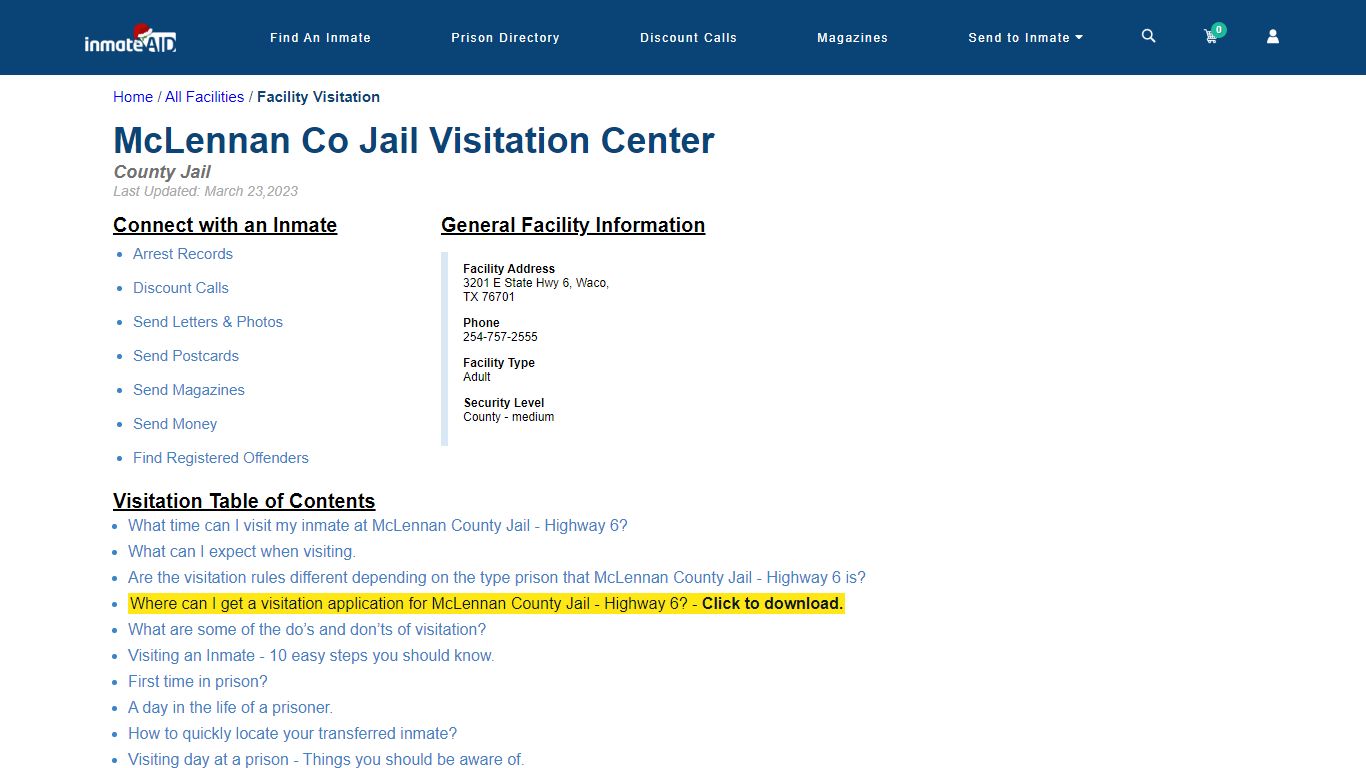 McLennan County Jail - Highway 6 | Visitation, dress code & visiting hours
